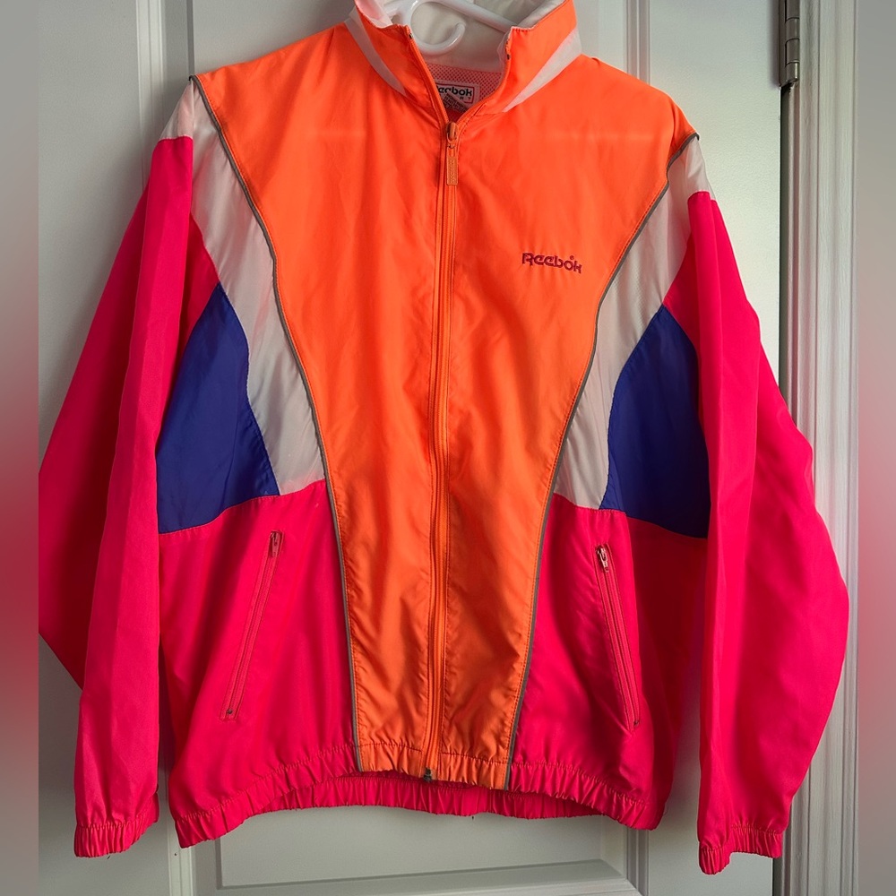 Reebok Vintage Sport Neon Mesh-Lined Windbreaker - Pink, Orange & Blue
